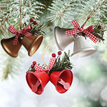 Load image into Gallery viewer, Christmas Bell Ornament Metal Dual Bell Christmas Bell Ornament Decoration with Berry Plaid Bow Christmas Tree Pendants For Making Wind Chimes Christmas Tree Hang Pendant Hang On Door wall porch
