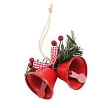 Load image into Gallery viewer, Christmas Bell Ornament Metal Dual Bell Christmas Bell Ornament Decoration with Berry Plaid Bow Christmas Tree Pendants For Making Wind Chimes Christmas Tree Hang Pendant Hang On Door wall porch

