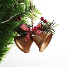 Load image into Gallery viewer, Christmas Bell Ornament Metal Dual Bell Christmas Bell Ornament Decoration with Berry Plaid Bow Christmas Tree Pendants For Making Wind Chimes Christmas Tree Hang Pendant Hang On Door wall porch
