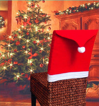 将图片加载到图库查看器，Christmas Chair Covers Red Santa Claus Hat Chair Back Covers Christmas Chair Covers Decor Santa Claus Red Hat Snowflake Chair Xmas Cap Kitchen Dining Chair Slipcovers Sets For Christmas Table Party Decor
