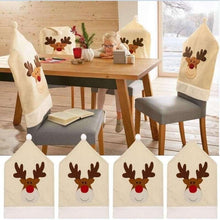 将图片加载到图库查看器，Christmas Hat Chair Cover Xmas Santa Claus Deer Elk Dining Chair Covers for Kitchen Placemat Dining Seat Christmas Home Decor r Back Cover Removable Washable Chair Protector Cover For Kitchen Dining Room Chairs and Living Room 50x60cm
