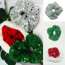 Load image into Gallery viewer, Christmas Scrunchies Women Elastic Sequin Hair Ring Velvet Ponytail Hair Rope Hair Bands Ponytail Holder Scrunchy Hair Ties Ponytail Holder Accessories for Women
