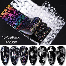将图片加载到图库查看器，Christmas Silver Snowflakes Nail Art Foil Transfer Glitter Stickers 3D Nail Art Decals Designer Manicuring Decoration Xmas Gift Nails Snowflake Nail Art Stickers Decals Christmas Nail 3D Self Adhesive Nail Stickers for Acrylic Nails Snowflake
