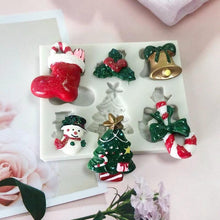 将图片加载到图库查看器，Christmas Snowman Silicone Mold Socks Leaf Bell Tree Cake Decoration Chocolate Fondant Baking Supplies 3D Art Xmas Molds Snowflake Silicone Mold Santa Claus Snowman Christmas Tree Fondant Mold
