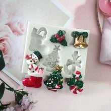 将图片加载到图库查看器，Christmas Snowman Silicone Mold Socks Leaf Bell Tree Cake Decoration Chocolate Fondant Baking Supplies 3D Art Xmas Molds Snowflake Silicone Mold Santa Claus Snowman Christmas Tree Fondant Mold
