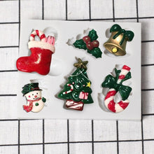 将图片加载到图库查看器，Christmas Snowman Silicone Mold Socks Leaf Bell Tree Cake Decoration Chocolate Fondant Baking Supplies 3D Art Xmas Molds Snowflake Silicone Mold Santa Claus Snowman Christmas Tree Fondant Mold
