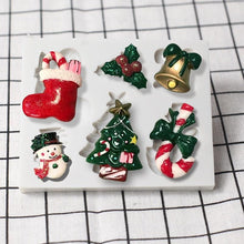 将图片加载到图库查看器，Christmas Snowman Silicone Mold Socks Leaf Bell Tree Cake Decoration Chocolate Fondant Baking Supplies 3D Art Xmas Molds Snowflake Silicone Mold Santa Claus Snowman Christmas Tree Fondant Mold
