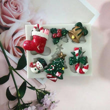 将图片加载到图库查看器，Christmas Snowman Silicone Mold Socks Leaf Bell Tree Cake Decoration Chocolate Fondant Baking Supplies 3D Art Xmas Molds Snowflake Silicone Mold Santa Claus Snowman Christmas Tree Fondant Mold
