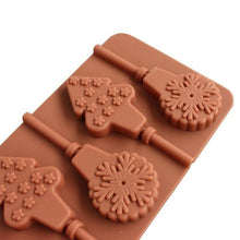将图片加载到图库查看器，Christmas Tree Snowflake Lollipop Shape Silicone Chocalate Ice Cake Mold Mold Kitchen Baking Mold Silicone Popsicle Molds Cake Ice Pop Molds Homemade Ice Cream Mold Reusable Soft Molds For Kitchen Accessories
