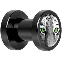 Load image into Gallery viewer, Black White Tiger Eyes Black Anodized Screw Fit Plug Set 4G
