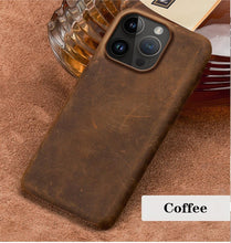Load image into Gallery viewer, Classic Brown Genuine Leather Phone Case for iPhone 13 14 Pro Max 12 Mini 11 12 Pro Max Leather Cover Bumper Phone Case Compatible With iPhone Genuine Leather Slim Back Cover
