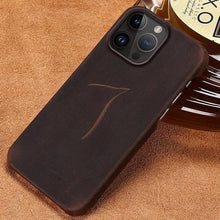Load image into Gallery viewer, Classic Brown Genuine Leather Phone Case for iPhone 13 14 Pro Max 12 Mini 11 12 Pro Max Leather Cover Bumper Phone Case Compatible With iPhone Genuine Leather Slim Back Cover
