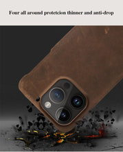 Load image into Gallery viewer, Classic Brown Genuine Leather Phone Case for iPhone 13 14 Pro Max 12 Mini 11 12 Pro Max Leather Cover Bumper Phone Case Compatible With iPhone Genuine Leather Slim Back Cover
