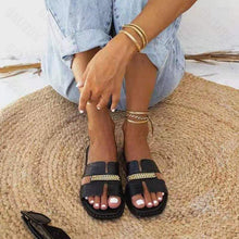 Load image into Gallery viewer, Classic Design New Women Flat Flip Flops Double Chain Sandal Slippers Shoes Women Flats Slippers Flat Sandals Elegant Strappy Flip Flops Casual Comfortable Beach Shoes
