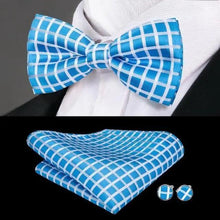 Load image into Gallery viewer, Classic Green Bow Ties Men Silk Butterfly Tie  With Pocket Square And Cufflinks Set For Men Elegant Design Wedding Party Bowties Solid Color Gentleman Bow Tie And Pocket Square Cufflink Set

