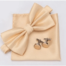 将图片加载到图库查看器，Classic Men Bowtie  Cufflinks Set Casual Men's Fashionable Style Solid Color Bowties Elegant Accessories
