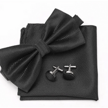 将图片加载到图库查看器，Classic Men Bowtie  Cufflinks Set Casual Men's Fashionable Style Solid Color Bowties Elegant Accessories

