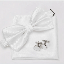 将图片加载到图库查看器，Classic Men Bowtie  Cufflinks Set Casual Men's Fashionable Style Solid Color Bowties Elegant Accessories
