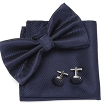 将图片加载到图库查看器，Classic Men Bowtie  Cufflinks Set Casual Men's Fashionable Style Solid Color Bowties Elegant Accessories
