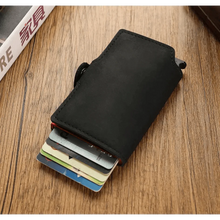 Load image into Gallery viewer, Classic Multifunction Automatic Aluminum Alloy Leather Credit Card Holder Retro New Pop-Up Card Ejector Business Wallets For Men

