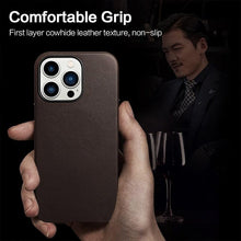Load image into Gallery viewer, Classic Simple Brown Black Shockproof Drop Proof Phone Case Protective Genuine Leather Case for iPhone 13 Pro Max Business Case for iPhone 13 Mini Classic Magnetic Charging Phone Back Cover
