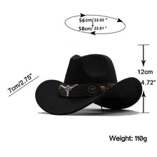 Load image into Gallery viewer, Classic Simple Women Men Wool Western Cowboy Hat Women Men's Western Cowboy Unisex Hat Gentleman Wide Brim Hat Dad Cowgirl Hats Cowgirl Hats With Wide Belt
