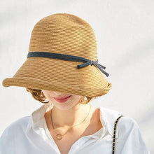 将图片加载到图库查看器，Classic Style Straw Hat Women Foldable Traveling Summer Women's Big Sun Hat Vintage Design Wide Side Straw Hat Female Summer Beach Hat Holiday Party Cap 56-58CM
