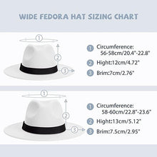 Load image into Gallery viewer, Classic Wide Brim Fedora Hat Men Women Two Colors Fedora Hats Cowboy Hat White Blue Belt Beautiful Design Soft Unisex Party Formal Hat 56-58CM
