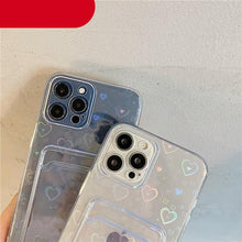 Load image into Gallery viewer, Clear Holographic Love Heart Pattern Cute Case with Card Holder Love Gradient Transparent Soft Case For iPhone 14 13 11 12 Pro Max Mini  X XS XR 7 8 Plus Wallet Card Holder Cover

