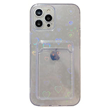 Load image into Gallery viewer, Clear Holographic Love Heart Pattern Cute Case with Card Holder Love Gradient Transparent Soft Case For iPhone 14 13 11 12 Pro Max Mini  X XS XR 7 8 Plus Wallet Card Holder Cover
