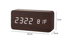 Load image into Gallery viewer, Clocks LED Wooden Alarm Clock Watch Wooden Wood Clock New Version LED Alarm Digital Desk Clock Adjustable Brightness, Alarm Time, Displays Time Date Temperature  Table Voice Control Digital Wood Electronic Desktop Table
