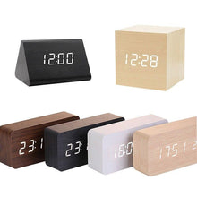 Load image into Gallery viewer, Clocks LED Wooden Alarm Clock Watch Wooden Wood Clock New Version LED Alarm Digital Desk Clock Adjustable Brightness, Alarm Time, Displays Time Date Temperature  Table Voice Control Digital Wood Electronic Desktop Table

