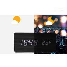 Load image into Gallery viewer, Clocks LED Wooden Alarm Clock Watch Wooden Wood Clock New Version LED Alarm Digital Desk Clock Adjustable Brightness, Alarm Time, Displays Time Date Temperature  Table Voice Control Digital Wood Electronic Desktop Table
