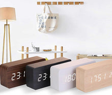 Load image into Gallery viewer, Clocks LED Wooden Alarm Clock Watch Wooden Wood Clock New Version LED Alarm Digital Desk Clock Adjustable Brightness, Alarm Time, Displays Time Date Temperature  Table Voice Control Digital Wood Electronic Desktop Table
