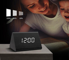 Load image into Gallery viewer, Clocks LED Wooden Alarm Clock Watch Wooden Wood Clock New Version LED Alarm Digital Desk Clock Adjustable Brightness, Alarm Time, Displays Time Date Temperature  Table Voice Control Digital Wood Electronic Desktop Table

