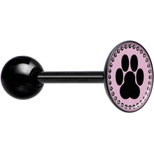Load image into Gallery viewer, Black on Pink Paw Print Black Barbell Tongue Ring
