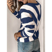 Load image into Gallery viewer, Color Block Striped V Neck Sweater for Women Long Sleeve Knit Pullover Jumper Tops
