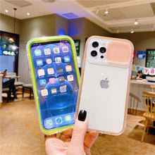 Load image into Gallery viewer, Colorful Translucent Slide Camera Lens Protection Shockproof Phone Case for iPhone Transparent Shockproof Phone Case For iPhone 13 12 11 Pro Max XR XS Max Slide Camera Lens Protection Clear Back Cover
