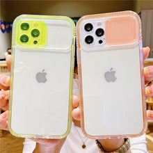 Load image into Gallery viewer, Colorful Translucent Slide Camera Lens Protection Shockproof Phone Case for iPhone Transparent Shockproof Phone Case For iPhone 13 12 11 Pro Max XR XS Max Slide Camera Lens Protection Clear Back Cover
