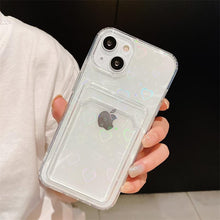 Load image into Gallery viewer, Colorful Transparent Holographic Love Heart Cute Case Transparent Gradient Love Heart Pattern Wallet Card Phone Case For iPhone 13 12 11 Pro Max X XR XS 7 8 6 Plus Minimalist Design Phone Case
