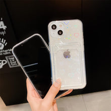 Load image into Gallery viewer, Colorful Transparent Holographic Love Heart Cute Case Transparent Gradient Love Heart Pattern Wallet Card Phone Case For iPhone 13 12 11 Pro Max X XR XS 7 8 6 Plus Minimalist Design Phone Case
