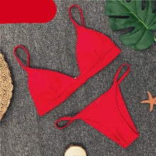 Load image into Gallery viewer, Colors Solid Bikini Set Push Up Swimwear Two Piece Swimsuit Swimwear Halter String Triangle Bikini Sets Women Swimsuit Low Waist Halter Two Pieces Bathing Suit
