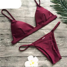 Load image into Gallery viewer, Colors Solid Bikini Set Push Up Swimwear Two Piece Swimsuit Swimwear Halter String Triangle Bikini Sets Women Swimsuit Low Waist Halter Two Pieces Bathing Suit
