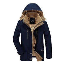Load image into Gallery viewer, Comfortable Dark Blue Men's Casual Jacket Fashion Winter Male Thick Overcoat Stylish New Design Hooded Jacket Warm Winter Jacket For Men Soft Cotton Jackets Winter Snow Warm Jackets With Hood
