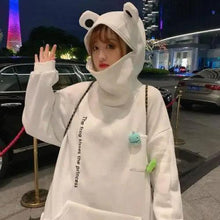 将图片加载到图库查看器，Cool Women Hoodie Perfect Sleeping Frog Pullover Winter Sense Hooded Modern Casual Sweatshirts Cute Funny Style Comfortable Frog Pullover Hoodie For Women
