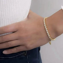 Load image into Gallery viewer, Copper Base with Plated Finish Synthetic Cubic Zirconia Inlay Adjustable Tennis Bracelet for Women
