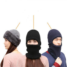 将图片加载到图库查看器，Coral Fleece Winter hat Beanies Hat Scarf Warm Breathable Wool Knitted Hat For women Double Layers Protection Cap Mask Scarf Hat Set Outdoor Sport Warm Beanies Hat For Men Knitted Hats Bandana Hiking Camping Kid Neck Warmer Cap
