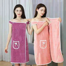 Load image into Gallery viewer, Coral Velvet Bath Towel Skirt Bow Sling Bathrobe
