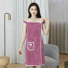 Load image into Gallery viewer, Coral Velvet Bath Towel Skirt Bow Sling Bathrobe
