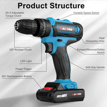 Load image into Gallery viewer, Cordless Drill Set with 2 Pieces 8V Batteries and Charger 2 Variable Speed 3/8In Keyless Chuck

